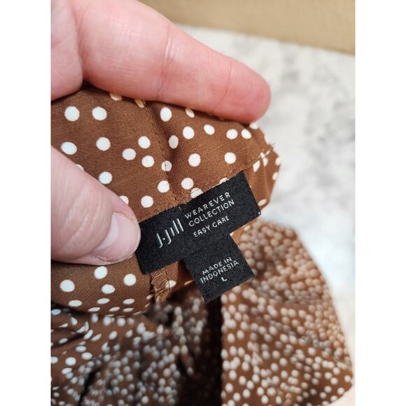 J.Jill Wearever Women's Brown Polka Dot Wide Leg Crop Pull‎ On Pants Size L - Picture 3 of 8